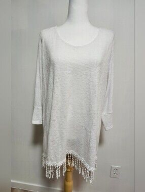 Alfani White Fringe-Hem Lightweight Tunic Top